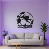 Letrero metálico personalizado de portero | Arte mural LED de fútbol | Decoración con nombre del jugador para habitación infantil | Regalo deportivo moderno