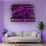 Décoration murale en métal LED personnalisée pour camion-benne - Cadeau pour passionnés de camions, décoration de garage ou de salle de jeux