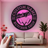 Décoration murale en métal personnalisée avec lumière LED pour boucherie