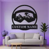 Panneau LED de ski personnalisé | Art mural en métal de skieur avec lunettes | Décor de chalet et cadeau unique pour les amateurs de ski