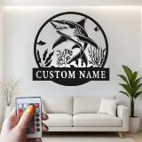 Art mural en métal requin blanc LED | Enseigne océan personnalisée | Décoration murale nautique pour bureau et maison côtière | Accent prédateur marin