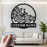 Peacock Metal Wall Art | Personalized LED Sign with Name | Elegant Home Decor Gift for Mom | Custom Bird Silhouette for Living Room