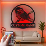 Custom Bird Silhouette Led Light Metal Wall Art Personalized Gift for Bird Lovers Living Room Nature Decor