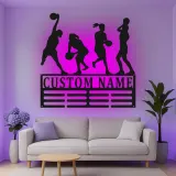 Custom Female Basketball Player Led Light Metal Wall Art Personalized Gift for Athletes Sports Room Decor
