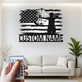 Personalisierte Bogenschießen Amerikanische Flagge LED Licht Metall Wandkunst Einzigartiges Geschenk für Bogenschützen Man Cave oder Garagen Dekor