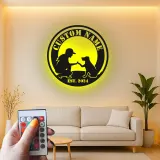 Cartel de metal personalizado con silueta de perro y dueño y luz LED, regalo para amantes de mascotas, decoración para salón