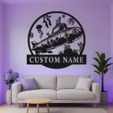 Personalisierter U-Boot LED Metall-Schild | Nautische Wandkunst | Vintage Ozean-Dekor für Marine-Veteranen oder Meeresliebhaber
