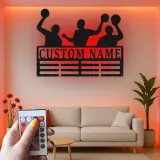 Décoration murale en métal personnalisée avec éclairage LED pour joueurs de basketball - Cadeau personnalisé pour fans de sport