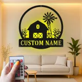 Custom Farmhouse Barn Led Light Metal Wall Art Personalized Gift for Farmers Rustic Home Decor