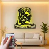 Cartel de metal personalizado con luz LED de mastín, regalo para amantes de los perros, decoración de sala de estar