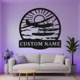 Insegna in metallo per idrovolante personalizzata | Arte murale LED personalizzata | Decorazione per piloti e casa al lago