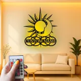 Art mural en métal céleste personnalisé | Panneau LED soleil et lune | Décor boho personnalisé | Lumière de chambre mystique