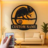Cartel de metal LED personalizado de camaleón, regalo único para amantes de los reptiles, decoración de dormitorio o salón 1