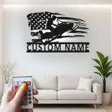 Art Mural Métallique Personnalisé Motoneige | Plaque LED Drapeau Américain Personnalisée | Décor Man Cave & Garage | Cadeau pour Passionné de Motoneige