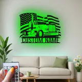 Panneau Trucker Personnalisé | Art Murale Métal Drapeau Américain LED | Cadeau Personnalisé pour Conducteur de Camion Semi | Décor Man Cave