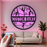 Insegna nome ginnasta personalizzata | Arte murale in metallo con LED | Arredo palestra su misura per cameretta | Idea regalo per atleta