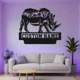 Custom Rhino Safari Metal Sign | LED Backlit Wildlife Wall Art | Personalized Animal Decor | Premium Laser Cut Gift