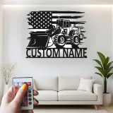 Custom Bulldozer American Flag Led Light Metal Wall Art Construction Gift for Him Garage or Workshop Decor