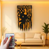 Personalized Motocross Metal Art | LED Dirt Bike American Flag Sign | Custom Name Wall Decor for Teen Boy Bedroom or Garage Gift