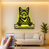 Décoration murale en métal LED personnalisée pour les amoureux des chats - Cadeau pour le salon ou la chambre