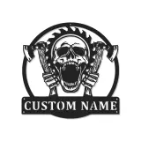 Gothic Skull & Axes LED Sign | Personalized Metal Wall Art for Man Cave | Custom Horror Decor Gift for Him