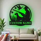 Custom Hunter and Dog Led Light Metal Wall Art Personalized Gift for Outdoor Enthusiasts Man Cave or Cabin Decor