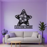 Cartel Personalizado de Hibisco y Estrella de Mar | Arte de Metal de Pared Personalizado con LED | Decoración de Casa de Playa Costera y Carteles para Salones