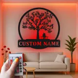 Décoration murale en métal personnalisée Arbre de Vie avec rétroéclairage LED Cadeau romantique pour couples Décor de chambre ou de salon