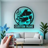 Cartel de piano personalizado con LED | Decoración mural de metal personalizada de piano de cola | Decoración de estudio de música y regalo para pianista