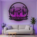 Cartel de metal LED de mancuerna personalizado para entusiastas del gimnasio