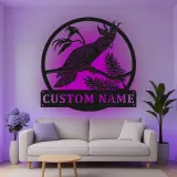 Cartel de metal personalizado de Cockatoo con luz LED Regalo para amante de aves Decoración de sala de estar o patio