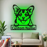 Décoration murale en métal LED personnalisée Corgi - Cadeau pour amoureux des chiens - Décor pour salon
