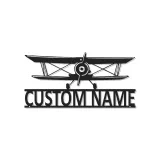 Personalisierte Biplan LED Licht Metall-Wandkunst – Geschenk für Piloten, Hangar oder Büro Dekor