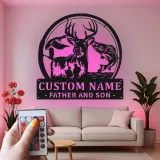 Cartel de metal LED personalizado para padre e hijo en aventura al aire libre, regalo personalizado para papá, decoración para cabaña o man cave