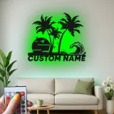 Insegna in metallo personalizzata con luce LED per scena di spiaggia - Regalo costiero personalizzato per amanti della spiaggia e decorazione tropicale