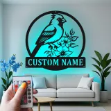 Cartel de metal LED de pájaro cardenal personalizado, regalo para amantes de la naturaleza, decoración de sala de estar o jardín