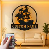 Personalized Pirate Ship LED Sign | Custom Metal Wall Art | Nautical Home Decor for Man Cave | Gift for Sailor