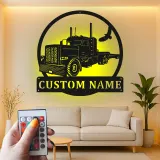 Décoration murale en métal LED personnalisée pour camion semi - Cadeau pour camionneur pour lui, décoration de garage ou de man cave