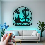 Décoration murale en métal LED personnalisée pour panier de disc golf - Cadeau pour les golfeurs