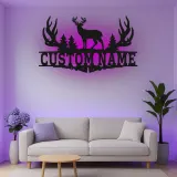 Cartel de metal personalizado con luz LED de asta de ciervo Regalo personalizado para cazadores Decoración de cabaña rústica 1