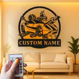 Insegna in metallo personalizzata con luce LED per auto sportive regalo per appassionati di auto decorazione garage o man cave