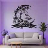 Personalized Fox LED Sign | Custom Metal Wall Art with Floral Moon | Boho Wildlife Decor for Nursery or Office | Hand-Crafted Gift