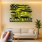 Décoration murale en métal personnalisée avec rétroéclairage - Drapeau américain - Cadeau pour pilote, hangar ou bureau