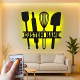 Custom Baking Utensils LED Metal Sign | Personalized Kitchen Decor | Baker Gift & Chef Wall Art