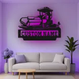 Décoration murale en métal personnalisée avec bulldozer rétroéclairé - Cadeau personnalisé pour passionné de construction - Décor de garage ou de bureau