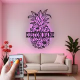 Insegna in metallo a forma di ananas personalizzata con LED | Arte murale floreale su misura | Decorazione tropicale per cucina e patio | Regalo originale per la nuova casa