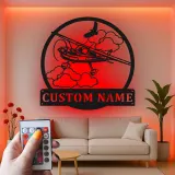 Décoration murale en métal personnalisée avec lumière LED d'avion - Cadeau d'aviation pour pilotes, décoration de hangar ou de bureau 1