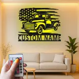 Personalisierte Vintage-Truck LED-Licht Metall-Wandkunst Geschenk für Auto-Enthusiasten Garagen- oder Männerecken-Dekor