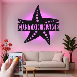 Letrero LED personalizado con estrella de mar | Arte mural de metal | Decoración náutica para casa de playa | Idea de regalo para negocio y hogar costero
