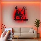 Harness Racing LED Metal Sign | Personalized Equestrian Wall Art | Custom Horse & USA Flag Stable Decor | Horse Lover Gift